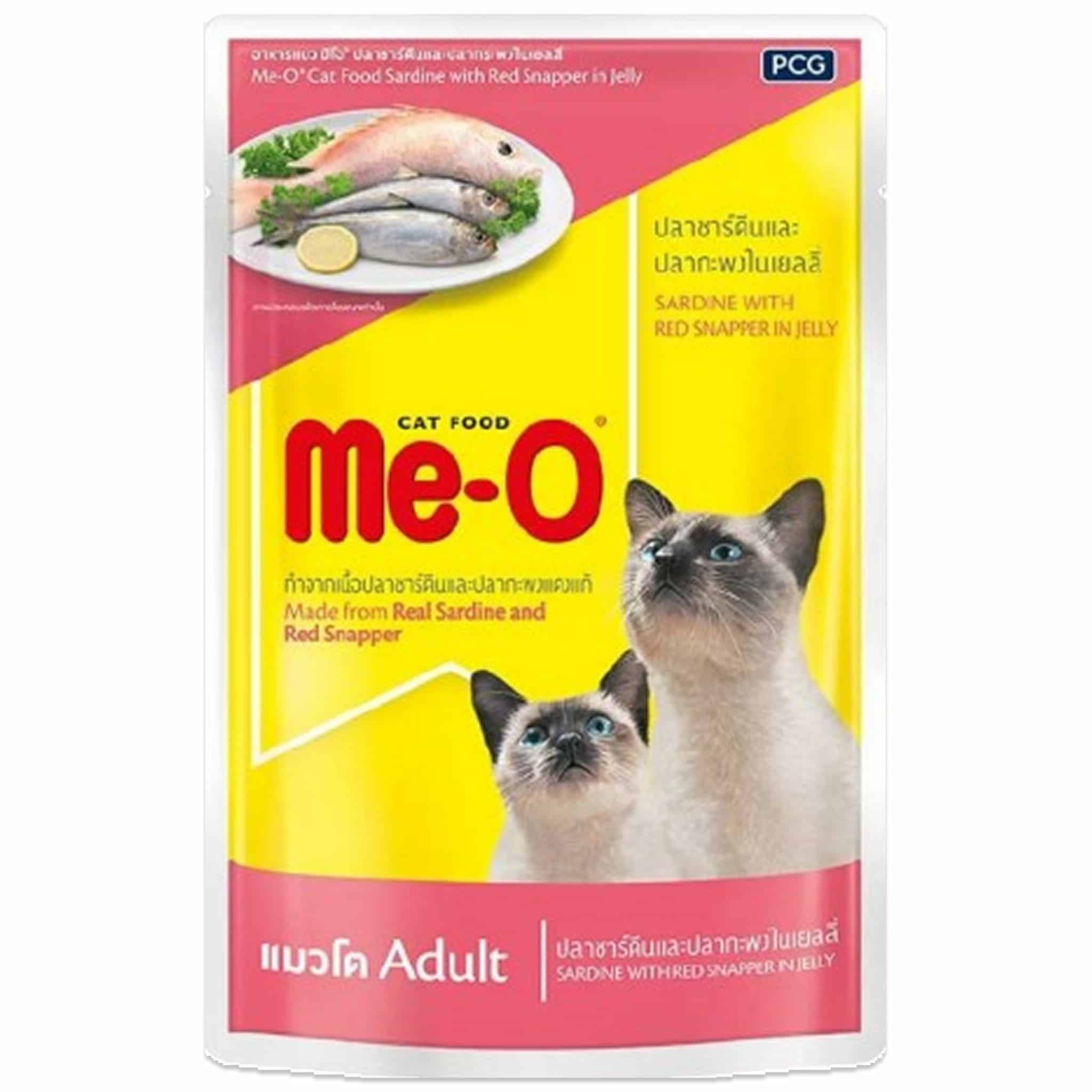 Me-O ปลาซาร์ดีนและปลากะพงในเยลลี่ สำหรับแมวโต