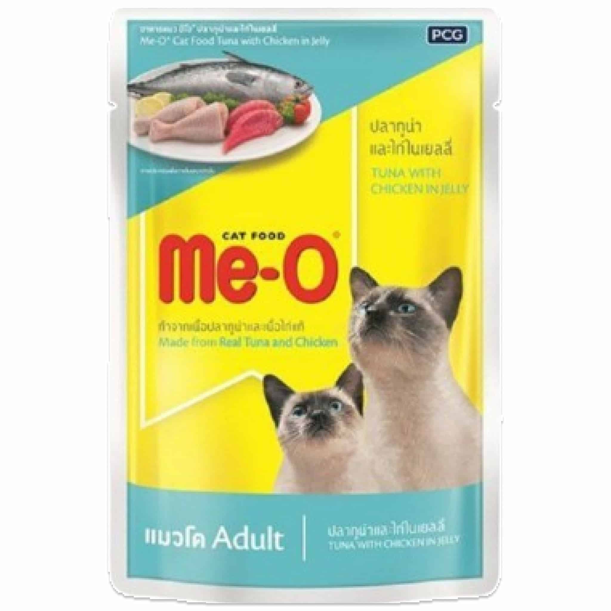 Me-O ปลาทูน่าและไก่ในเยลลี่ สำหรับแมวโต