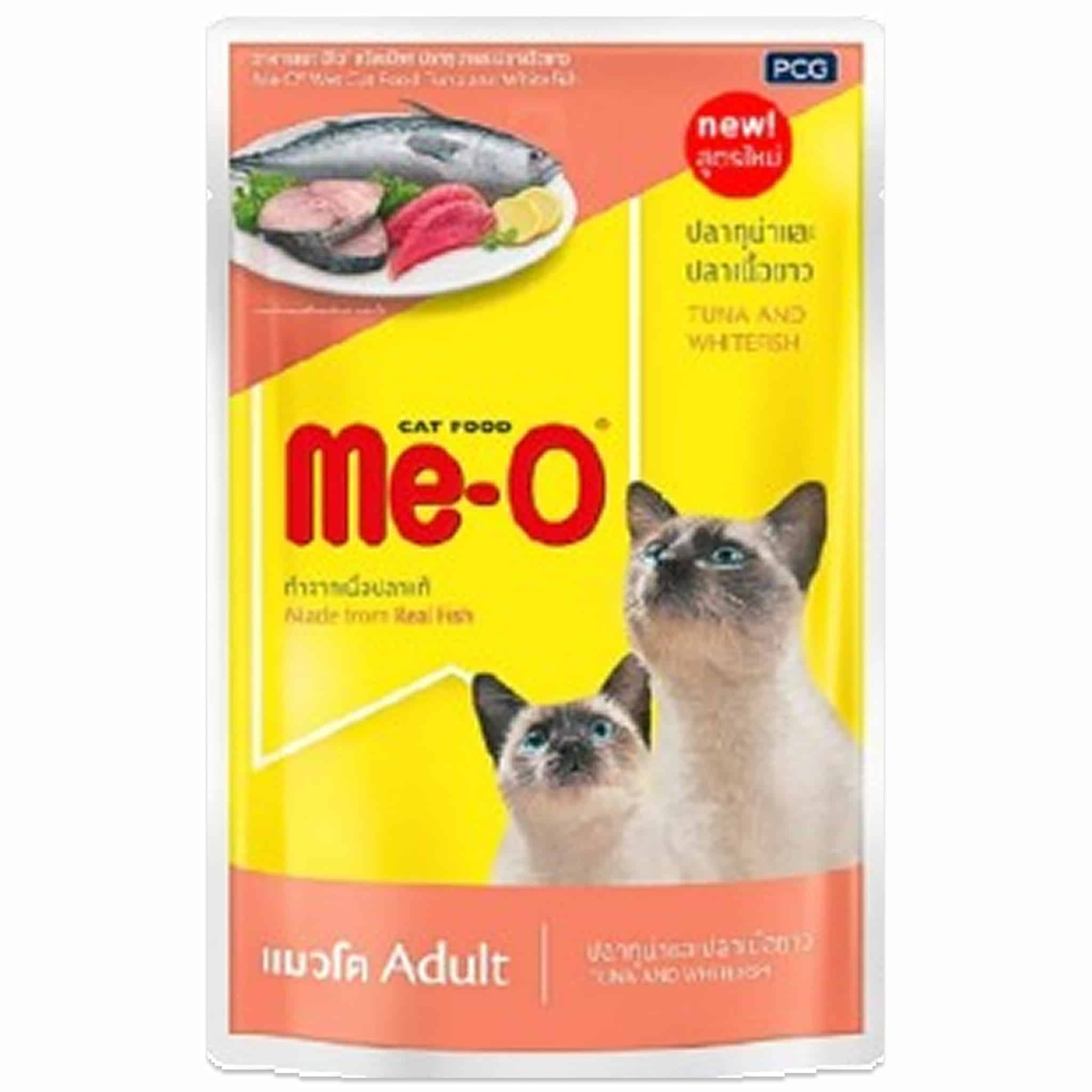 Me-O ปลาทูน่าและปลาเนื้อขาว สำหรับแมวโต